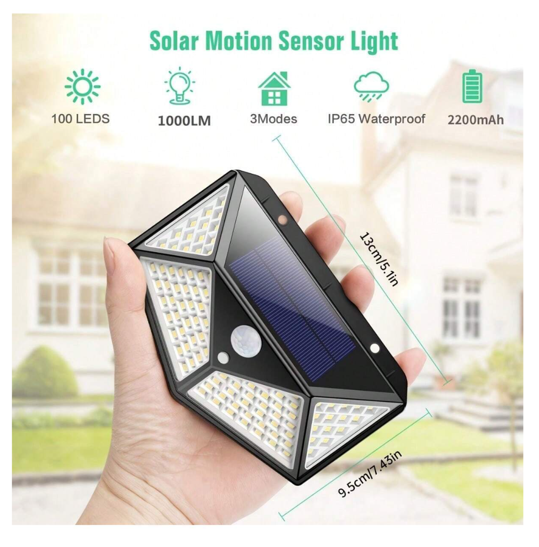 Illuminate Your Outdoors: 100 LED Solar Motion Sensor Security Light - Power-Packed Brilliance for Your Space