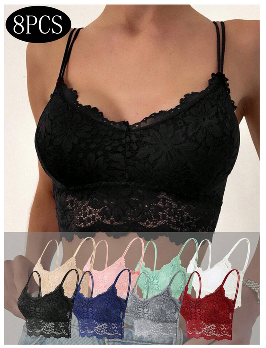 Lace Sensation: 8pcs/Set Sexy Bras with Breathable & Push-Up Features!