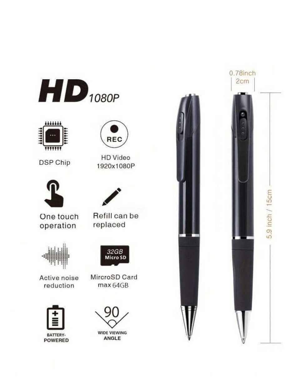 "Sleek Sentinel: 1pc Portable Pen Camera - 1080P HD Video, Indoor/Outdoor Surveillance, Mini Body Cam with 32GB Memory - Ideal for Lectures, Classes, and Business Meetings!" 📷🕵️‍♂️