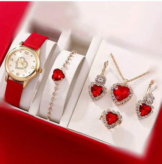 Heartfelt Elegance: 6pcs Women's Watch Set with Analog Rhinestone Decor – A Timeless Gift of Beauty and Grace!