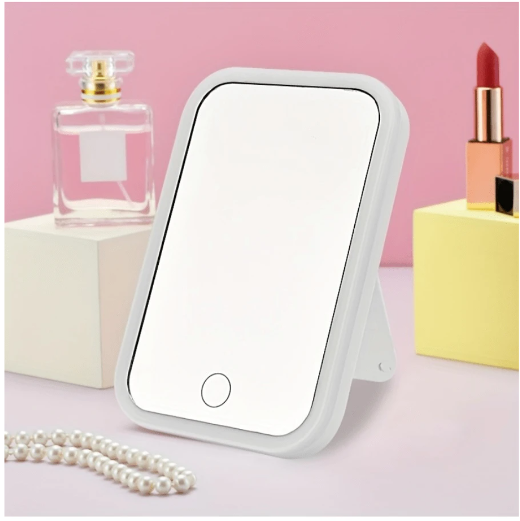LuxeGlow Beauty Hub: LED Makeup Mirror with Touch Screen, Portable Standing, and 3 Light Modes – Your Rechargeable Vanity Companion for Stylish Spaces!