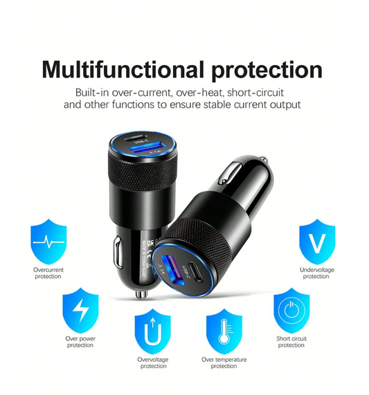 Sleek Speedster: 1pc Black 3.1A USB+PD Metal Car Charger – Aluminum Alloy, 15W PD USB Lighter Adapter, 3.0 Fast Charging for iPhone 13/12/11 Pro Max, Xiaomi, Samsung – Power and Style on the Go!