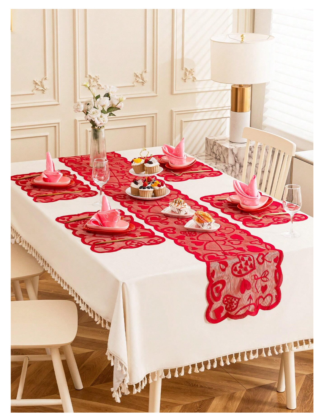 Heartstrings Harmony: Lace of Love 1pc Valentine's Day Table Runner – Basic Living Elegance for Weddings, Anniversaries, and Sweetest Day Celebrations!