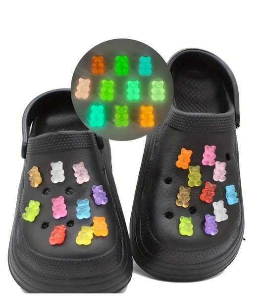Glowing Footwear Fun: 10pcs Luminous Little Bear Shoe Charms - DIY Delight for Crocs and Sandals!