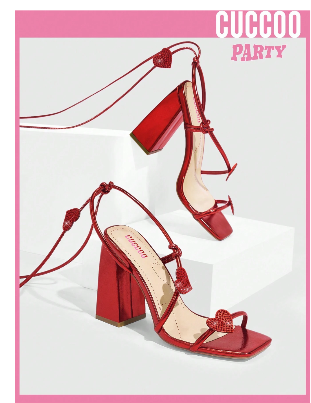 Heartbeat Chic: Cuccoo Party Collection - Valentine's Day High Heeled Heart Shaped Sandals for Women.
