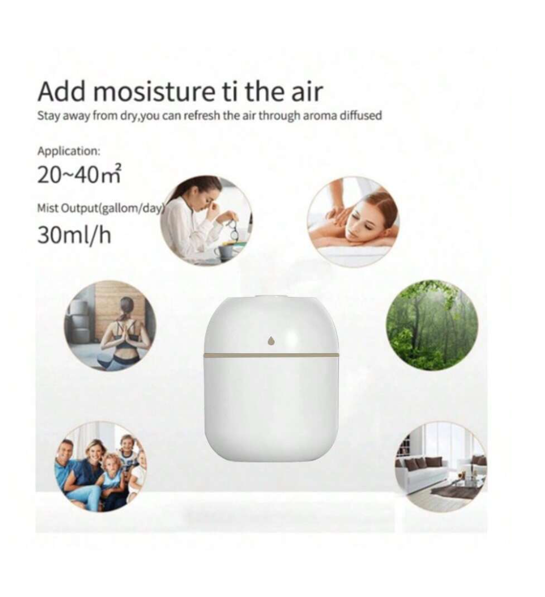 Serene Drops: Transform Your Space with 1pc Water Drop Shaped White Humidifier & LED Nebulizer!