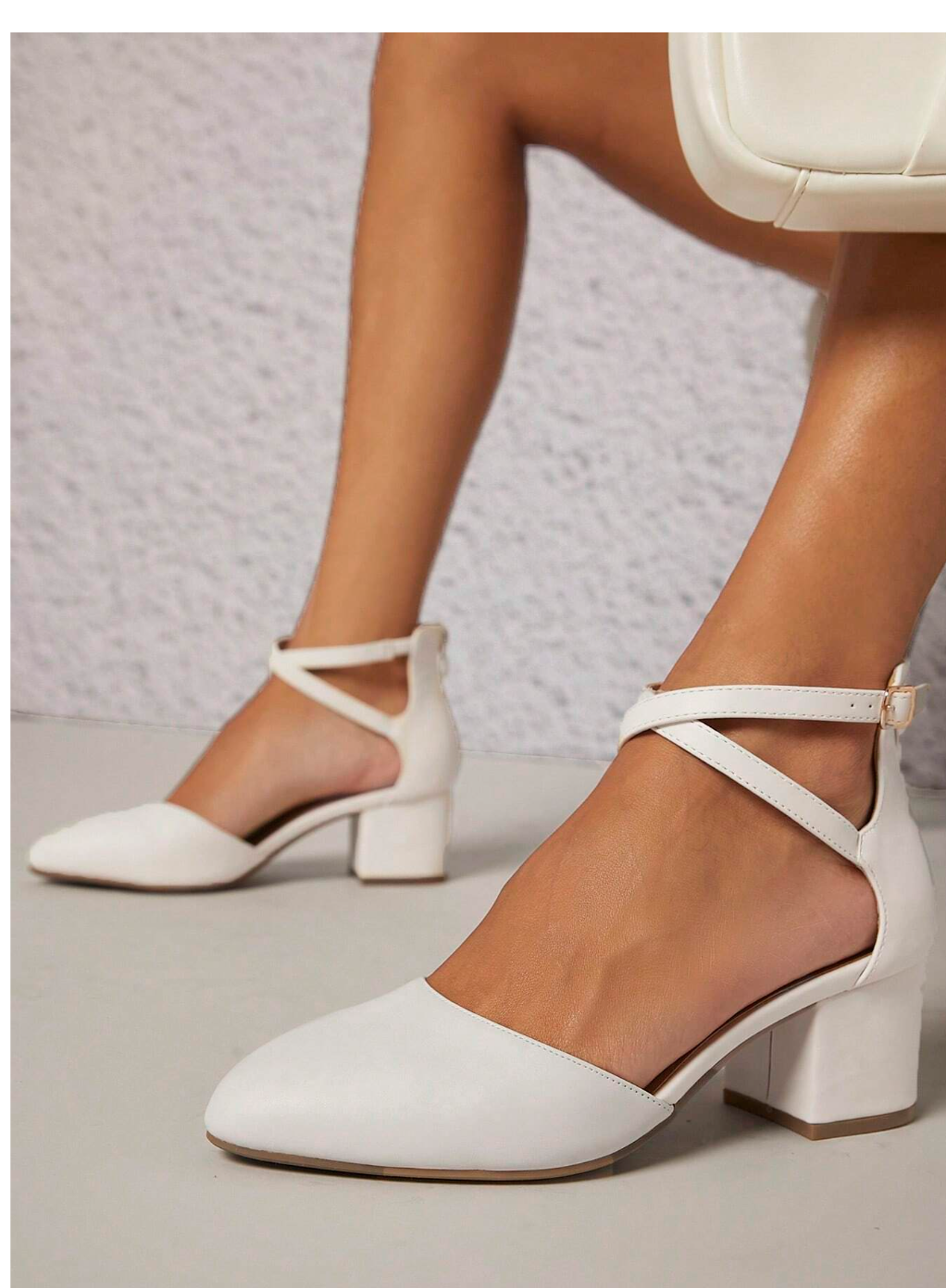 Effortlessly Chic: Minimalist Point Toe Chunky Heeled Ankle Strap Pumps.