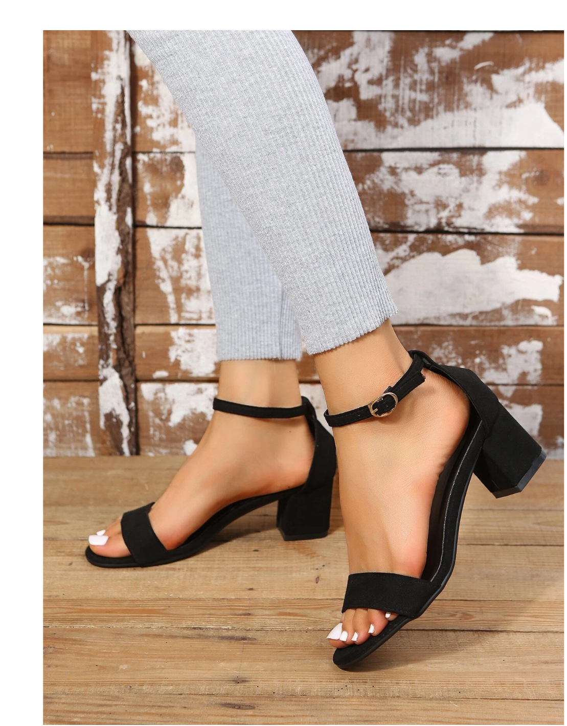 Elegance in Every Step: Women's Black Chunky Heeled Ankle Strap Sandals with Elegant Open Toe Design