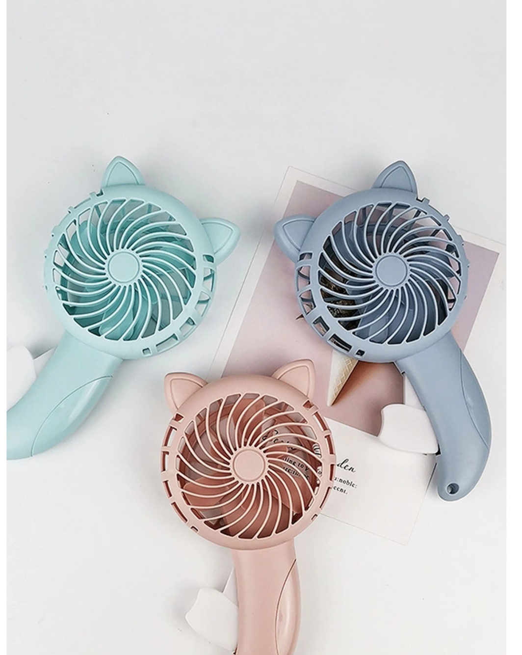 Feline Breeze: Portable Hand-Pressed Cartoon Cat Ear Fan - Stay Cool in Style!