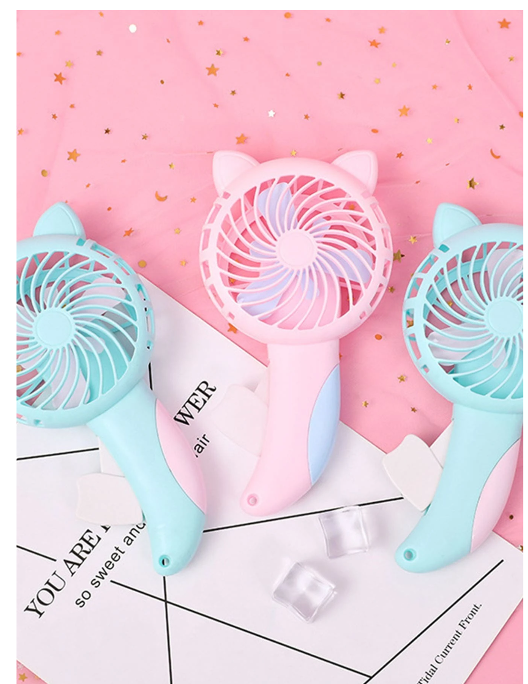 Feline Breeze: Portable Hand-Pressed Cartoon Cat Ear Fan - Stay Cool in Style!