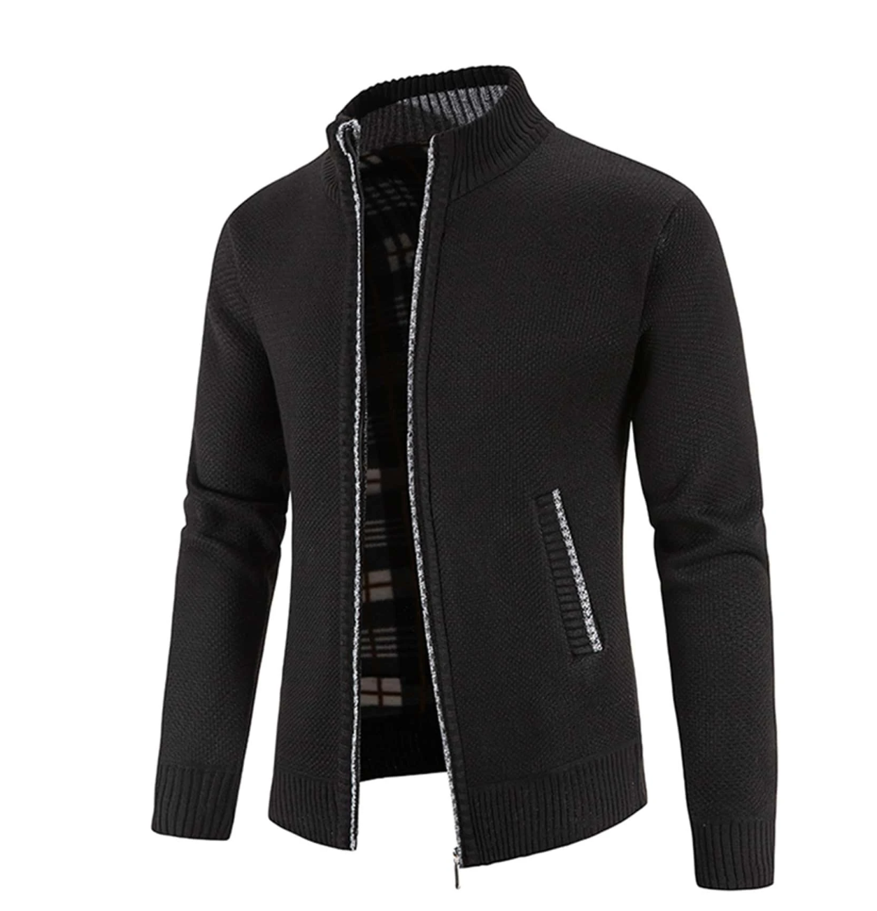 Stylish Sophistication: NITAGUT Men's Zip Up Jacket with Striking Contrast Plaid Lining