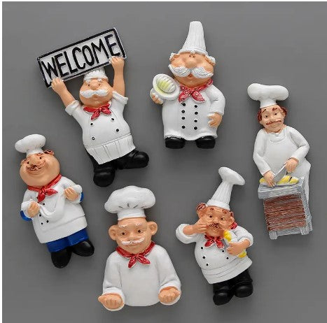 "Magnetic Whimsy: 6pcs Cartoon Kitchen Chef Fridge Magnets - 3D Magnetic Stickers for Refrigerator and Kitchen Decoration, Cute Room Decor & Birthday Gift Collection"