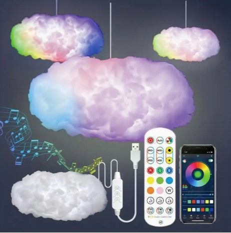 Mesmerizing Cloudscape: 3D Big Cloud Light Kit with Music Sync RGB Multicolor Changing Strip Lights - DIY Decor for Gaming Rooms, Home, Bedrooms, and Party Ambiance (1 Pack)