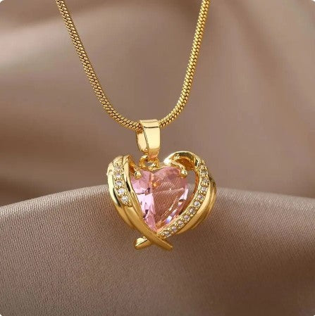 Radiant Pink Crystal Heart Necklace: Stainless Steel Jewelry - Ideal Christmas & Birthday Gift with Free Shipping for Women!