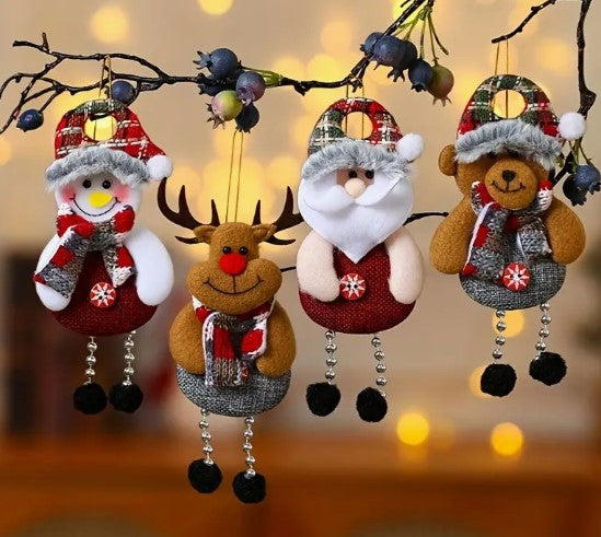 "Joyful Festivities Unleashed: 4-Piece Christmas Hanging Pendants - Santa, Snowman, Reindeer, and Bear Ornaments for Tree and Home Decor, Perfect for Festive Scenes, Room Adornments, and Holiday Party Delight!"
