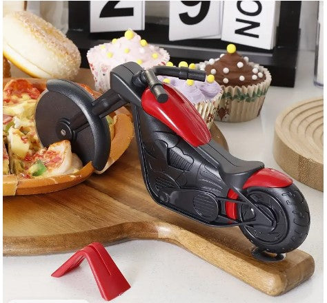 "BikerSlice: Protective Frame Motorcycle Pizza Cutter - Effortless Slicing and Safe Precision Cutting"