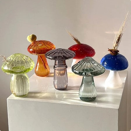 Mystical Mushroom Art: Glass Vase Hydroponic Terrarium - Craft Your Own Aromatherapy Bottle and Artistic Plant Display!