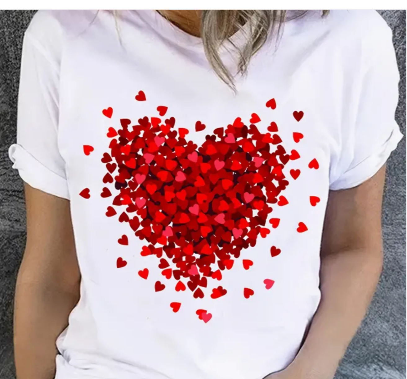 Love in Print: Heartful T-Shirt for Valentine's Day Gifting - Casual Chic for Everyday Tops in Women's Clothing