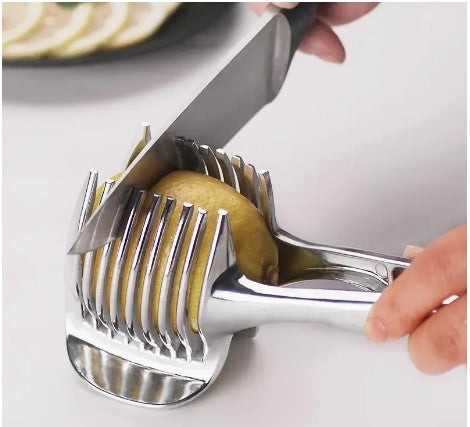 "Effortless Slicing: Stainless Steel Kitchen Utensil for Tomatoes, Lemons, and Onions!"