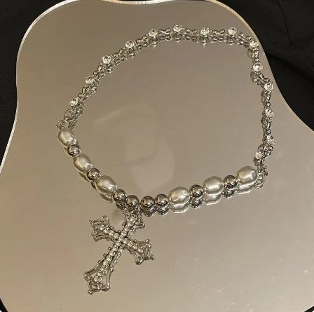 50 Cm Pearl Cross Pendant Necklace: Trendy Hip Hop Retro Jewelry for Men, Women, Boys, and Girls - Ideal for Religious, Anniversary, Party, Birthday Gifts