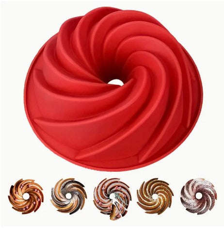 "SwirlScape: 9.5" Silicone Fluted Bunte Cake Pan - Nonstick Mold with Spiraled Design for Cakes, Jellies, and Bread - Ideal for Birthday Parties"