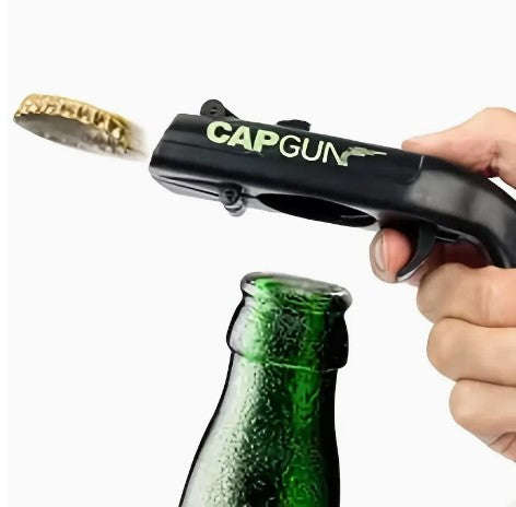 "Pop, Sip, and Laugh: Funny Cap Gun Bottle Opener with Corkscrew"