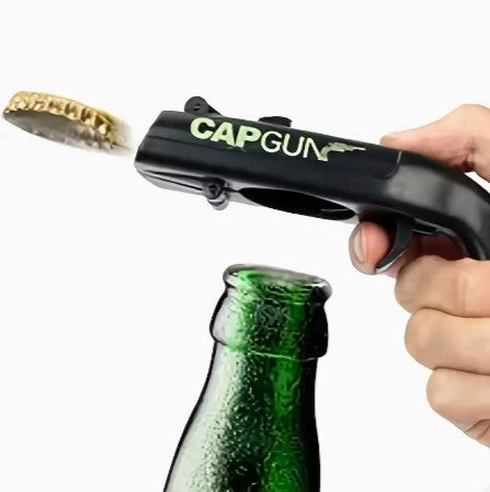 Pop, Fizz, Click! Unveiling the 1pc Playful Cap Gun Bottle Opener with Corkscrew - Your Essential Home Bar and Party Sidekick!