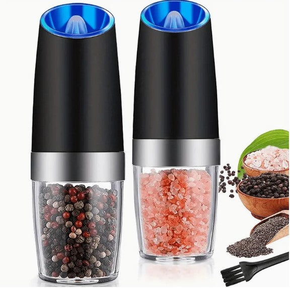 Effortless Seasoning Mastery: Gravity Electric Pepper Grinder Set - Battery-Operated with LED Light, Adjustable Coarseness, Stainless Steel, One-Hand Automatic Operation!"