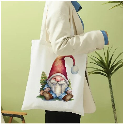 "Jolly Santa Cheer: Cartoon Santa Claus Pattern Shoulder Bag - Your Versatile, Lightweight Carry-On for Festive Shopping and Storage!"