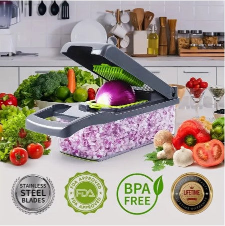 Slice, Dice, and More: 12/16pcs Multifunctional Kitchen Marvel! Versatile Vegetable Chopper, Fruit Slicer, Grater, and Cutter with Interchangeable Blades & Handy Container - Your Complete Culinary Companion!