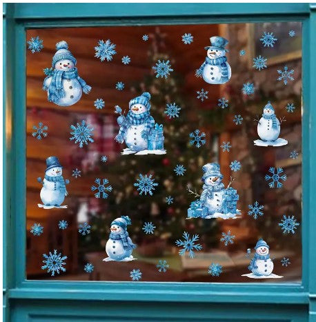 "Whimsical Winter Whirl: Christmas Decoration PVC Snow Cartoon Snowman Window Stickers - Charming Holiday Wall Decor for Room, Scene, and Festive Party Accessories - Ideal Christmas Gift"