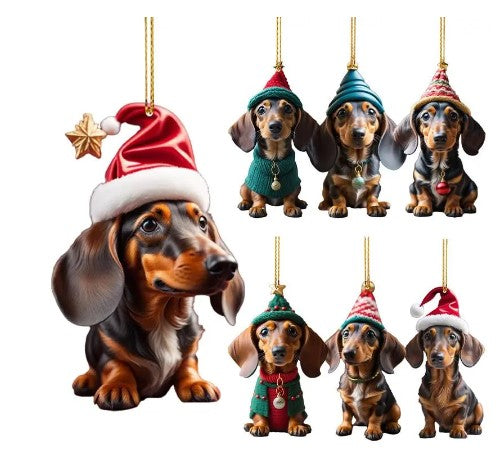 10 pcs Festive Dachshund Delights: Christmas Tree Hanging Ornaments, Perfect for Home Decorations, Xmas, and New Year Gifts!