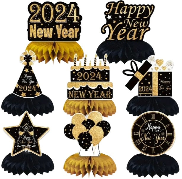 2024 Festive Delight: Honeycomb Desktop Decor Set - Elevate Your Party with Vibrant New Year's Theme Ornaments and Supplies!