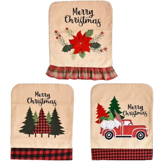 Christmas Festive Cheer: Set of 3 Printed Chair Covers for Dining Room Decor