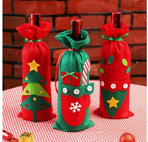 "Enchanting Christmas Touch: 3pcs Red Wine Bottle Covers - Festive Navidad Decorations, Unique Party Favors, Clearance Sale!"