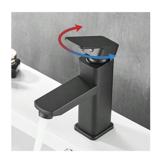 Modern Elegance: Stainless Steel Black Square Basin Faucet - Ultimate Control for Hot and Cold Water!