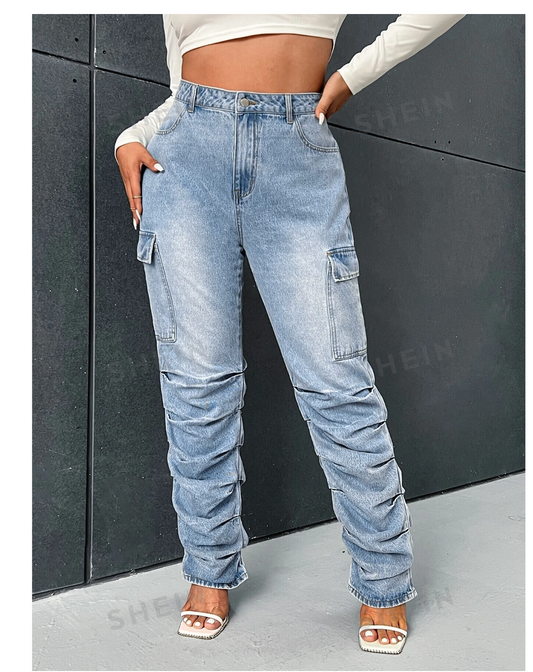 Urban Chic: ICON Plus Ruched Side Stacked Cargo Jeans