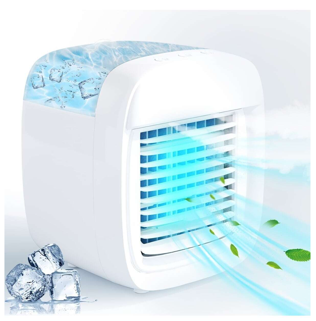 Chill Anywhere, Anytime: Portable Personal Air Conditioner with 3 Speeds, Mini Fan, 880ML Water Tank, and 7 Colors Night Light for Small Spaces!