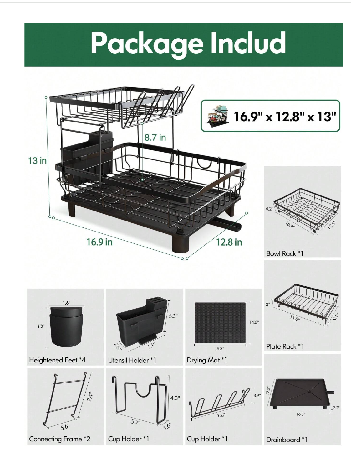 Kitchen Oasis: Detachable Drying Rack and Drainboard Set – Effortless Organization with Extra Drying Mat!