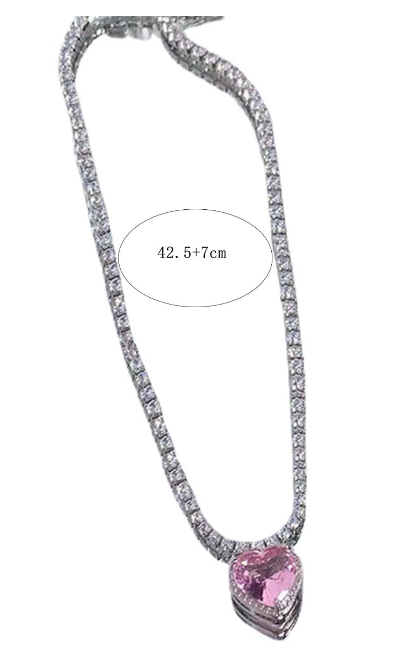 Dazzling Love: Y2K Silver Heart Pendant Necklace with Glass Rhinestone Decor – Perfect Dating Gift for Women!