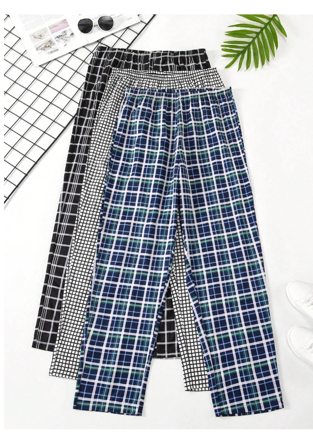 Plaid Dreams: Men's 3pcs Sleep Pants Set.