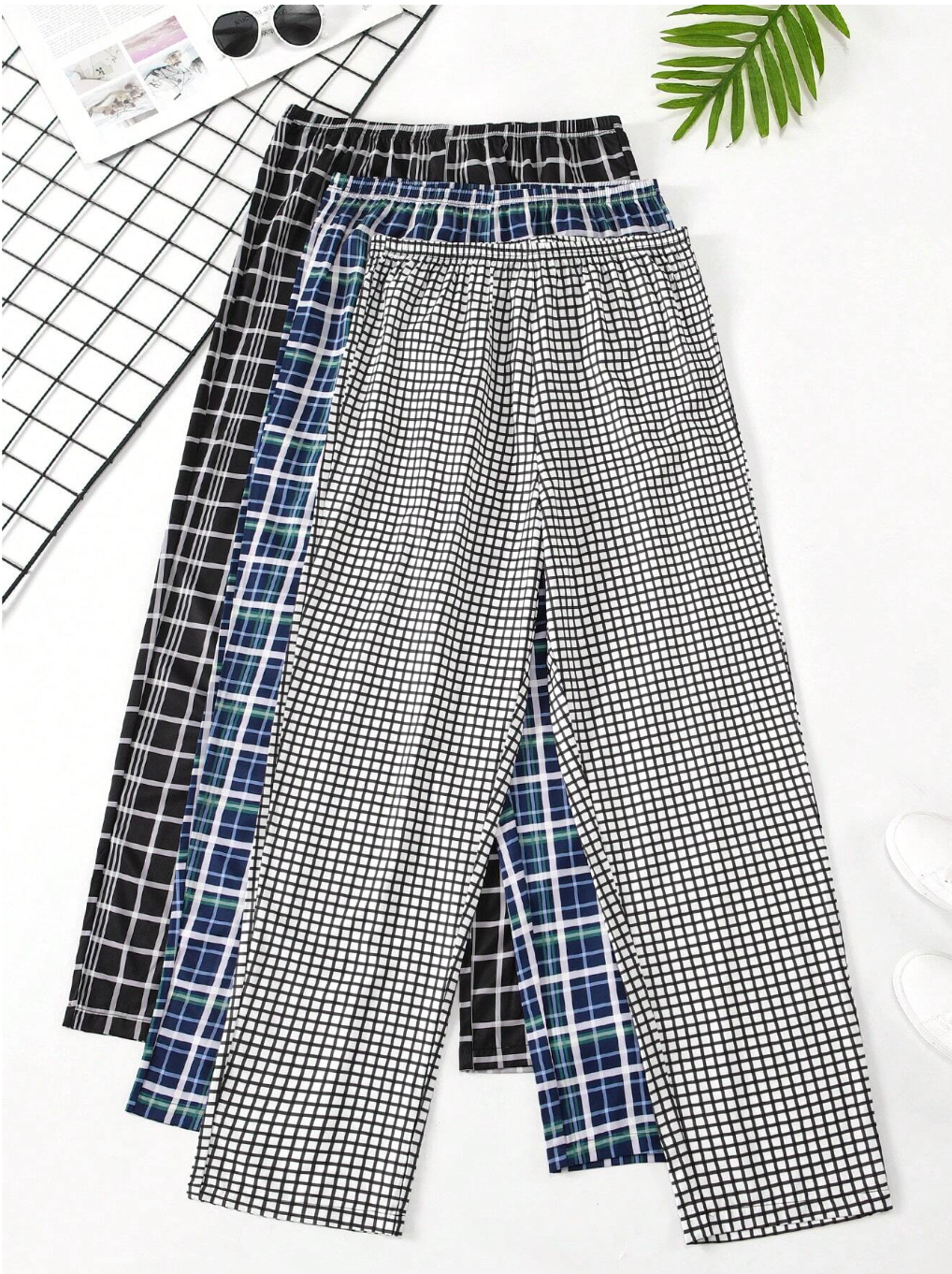 Plaid Dreams: Men's 3pcs Sleep Pants Set.