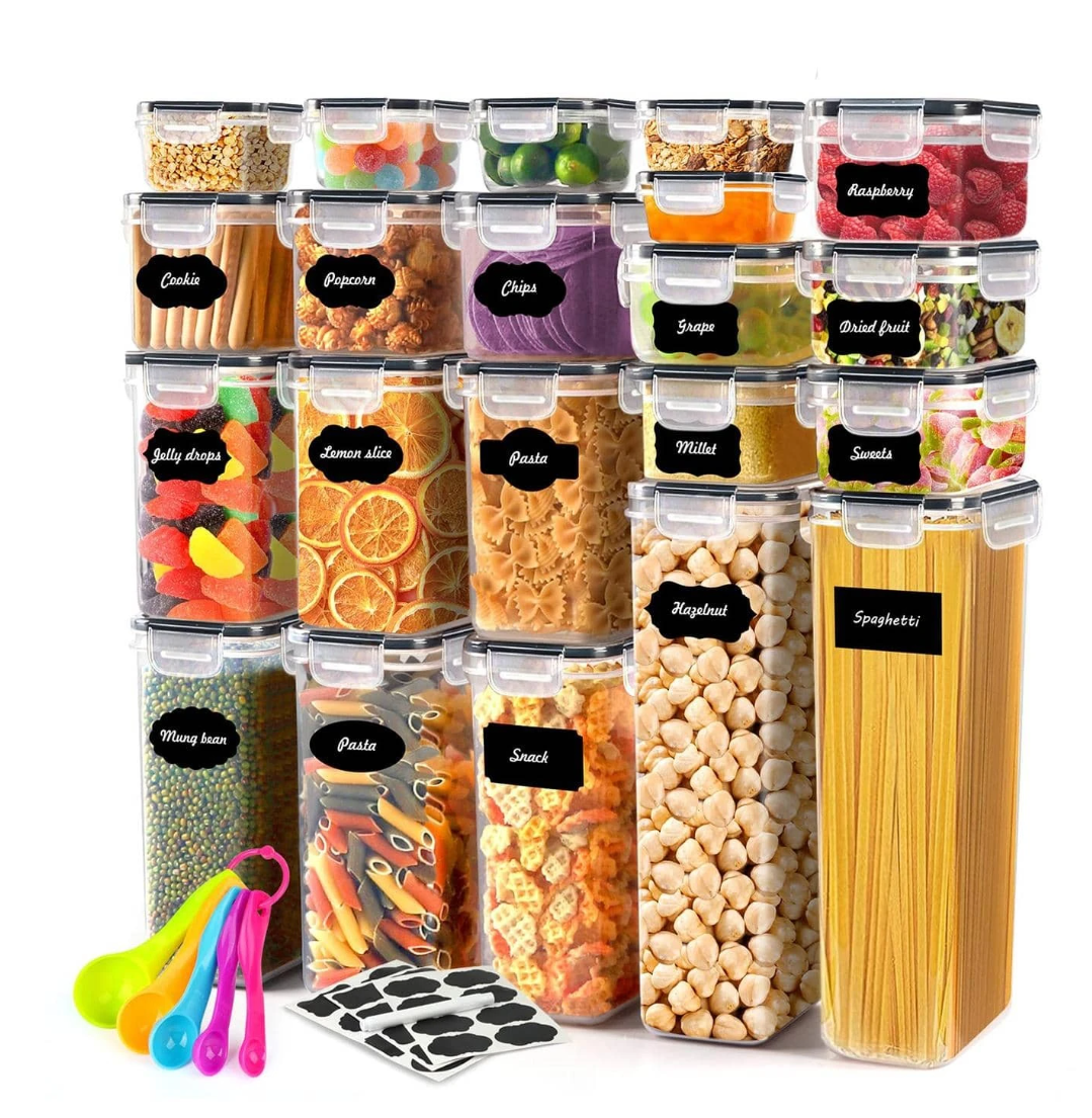 Pantry Paradise: 21 Pack Airtight Food Storage Containers Set – Revolutionize Your Kitchen Organization with Easy Lock Lids, Labels, Marker & Spoon Set!