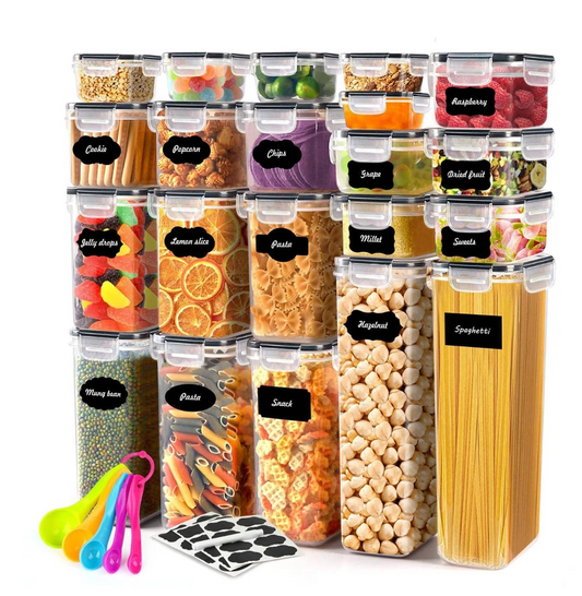 Pantry Paradise: 21 Pack Airtight Food Storage Containers Set – Revolutionize Your Kitchen Organization with Easy Lock Lids, Labels, Marker & Spoon Set!