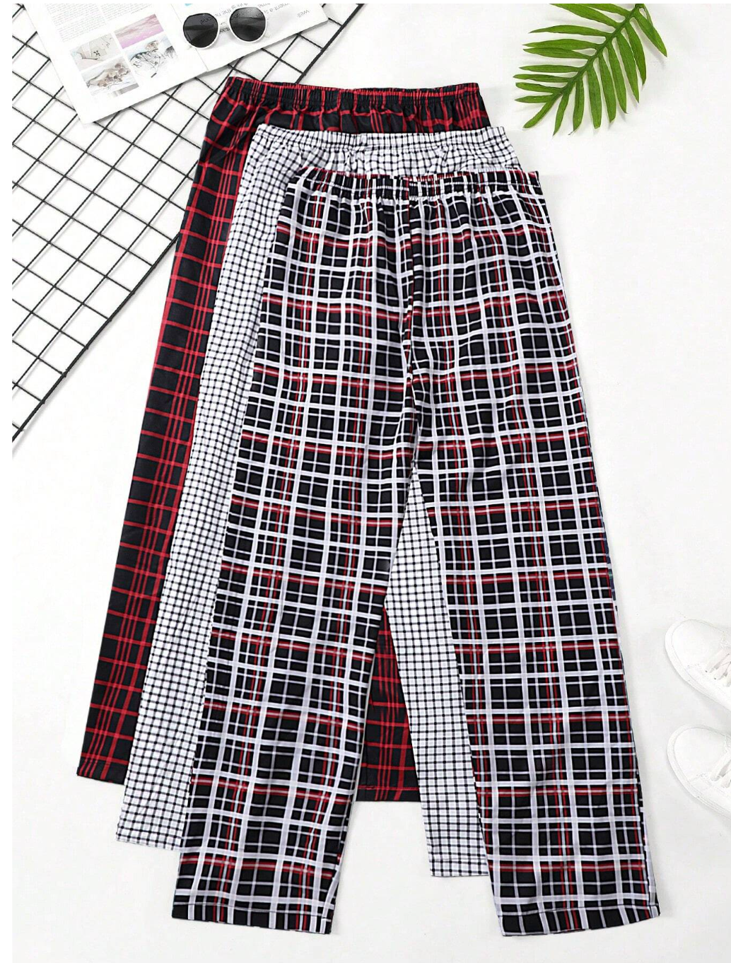 Plaid Dreams: Men's 3pcs Sleep Pants Set.