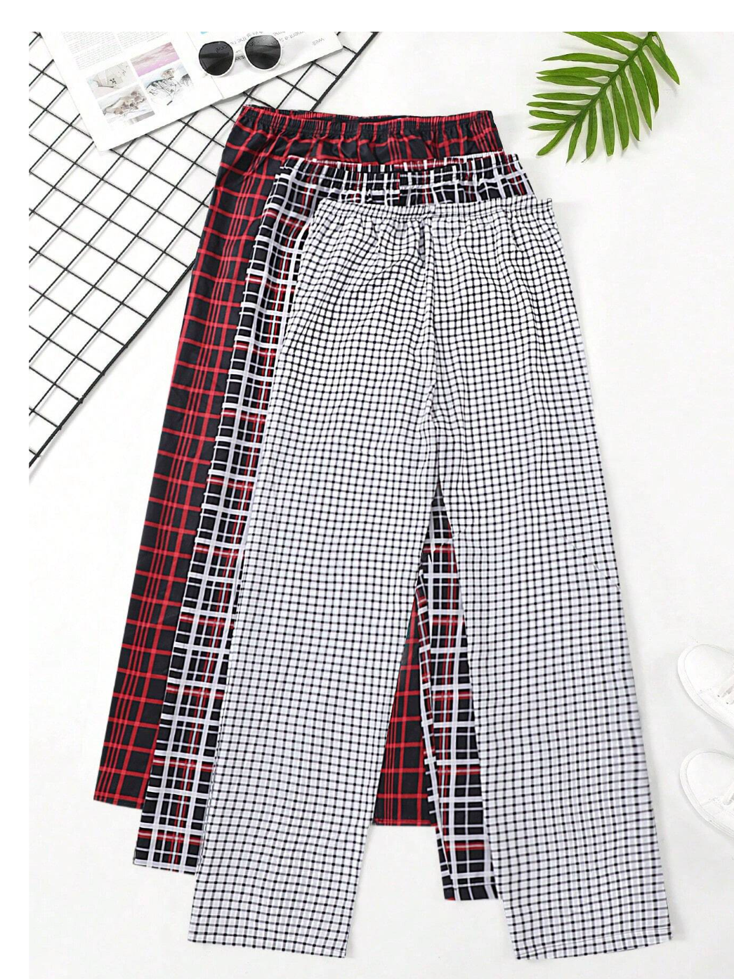 Plaid Dreams: Men's 3pcs Sleep Pants Set.