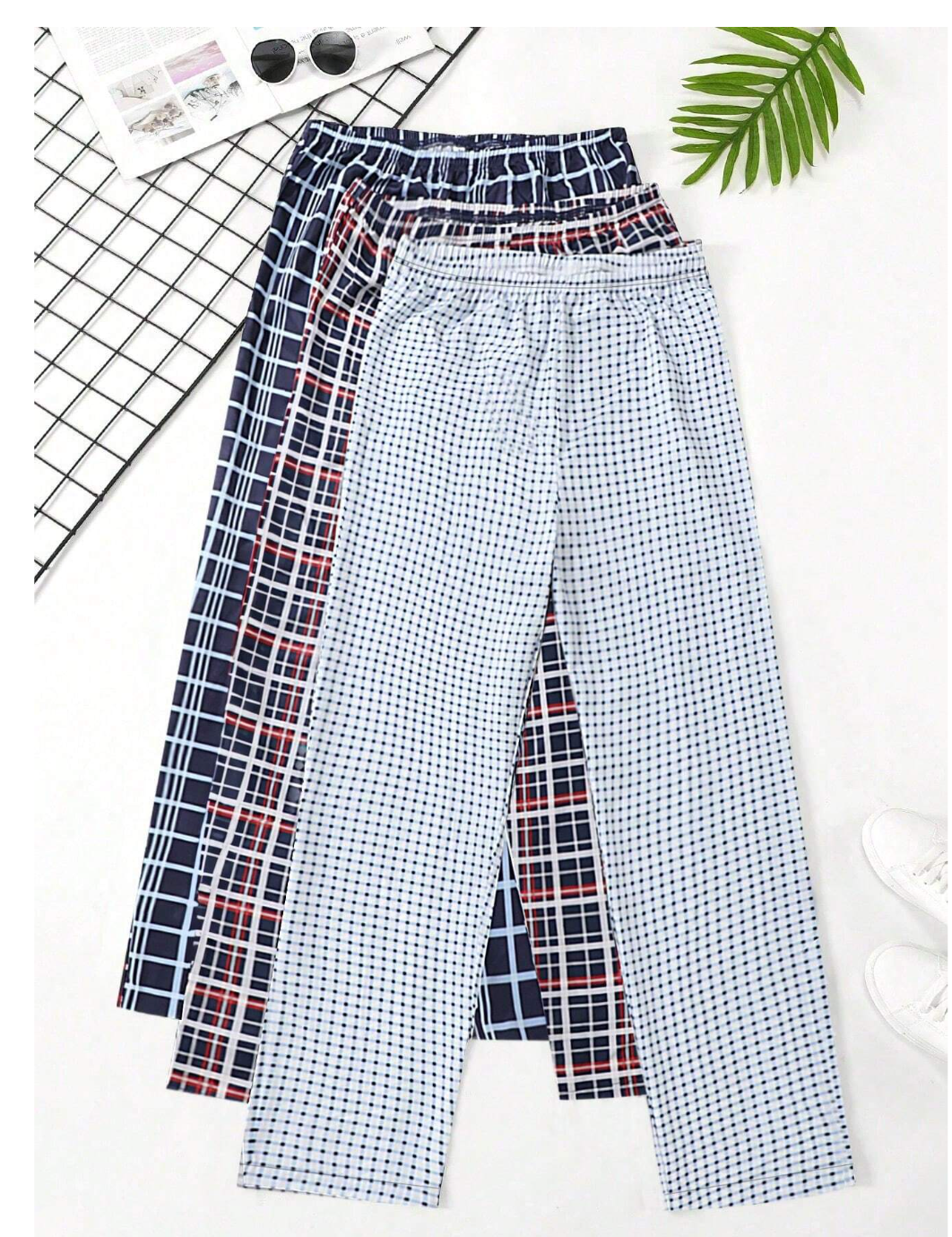 Plaid Dreams: Men's 3pcs Sleep Pants Set.