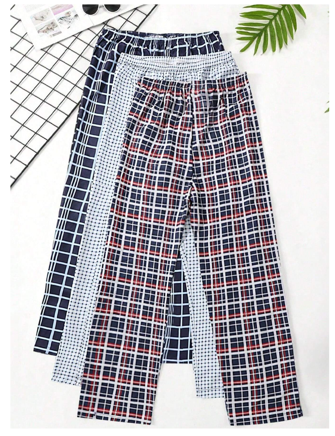 Plaid Dreams: Men's 3pcs Sleep Pants Set.