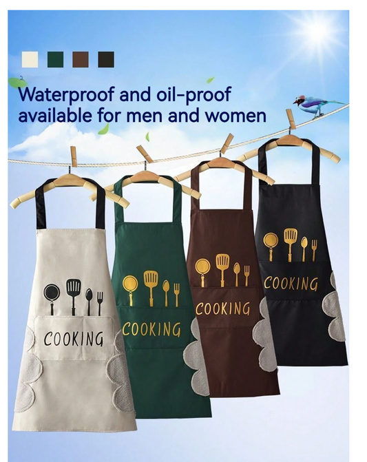 Stay Clean, Stay Stylish: Waterproof and Oil-Proof Apron with Hand Towel - Your Kitchen Cooking Companion!