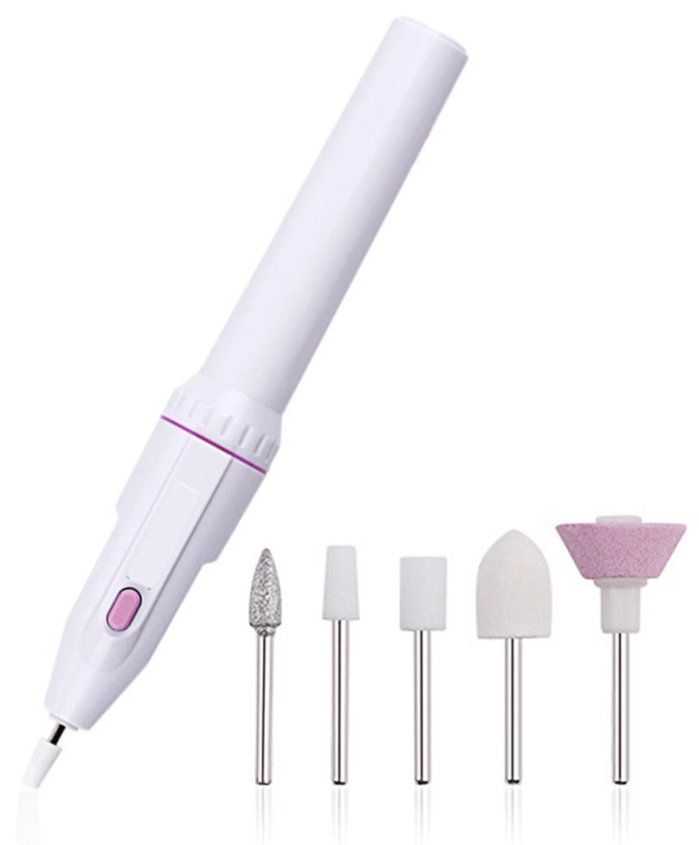 Nail Mastery Unleashed: Professional Electric Manicure Drill for Salon-Perfect Nails Anytime, Anywhere! Mini Polisher with 5 Grinding Heads – Battery-Powered Beauty at Your Fingertips!